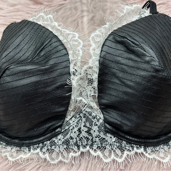 VICTORIA’S SECRET 34DD Very Sexy Faux Leather & Lace Lined Plunge Bra Like New! - Picture 4 of 11